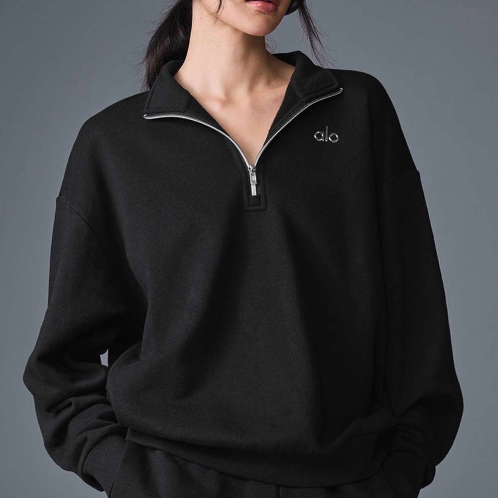 ALO Yoga Women's Black Half-Zip V-Neck Sweater